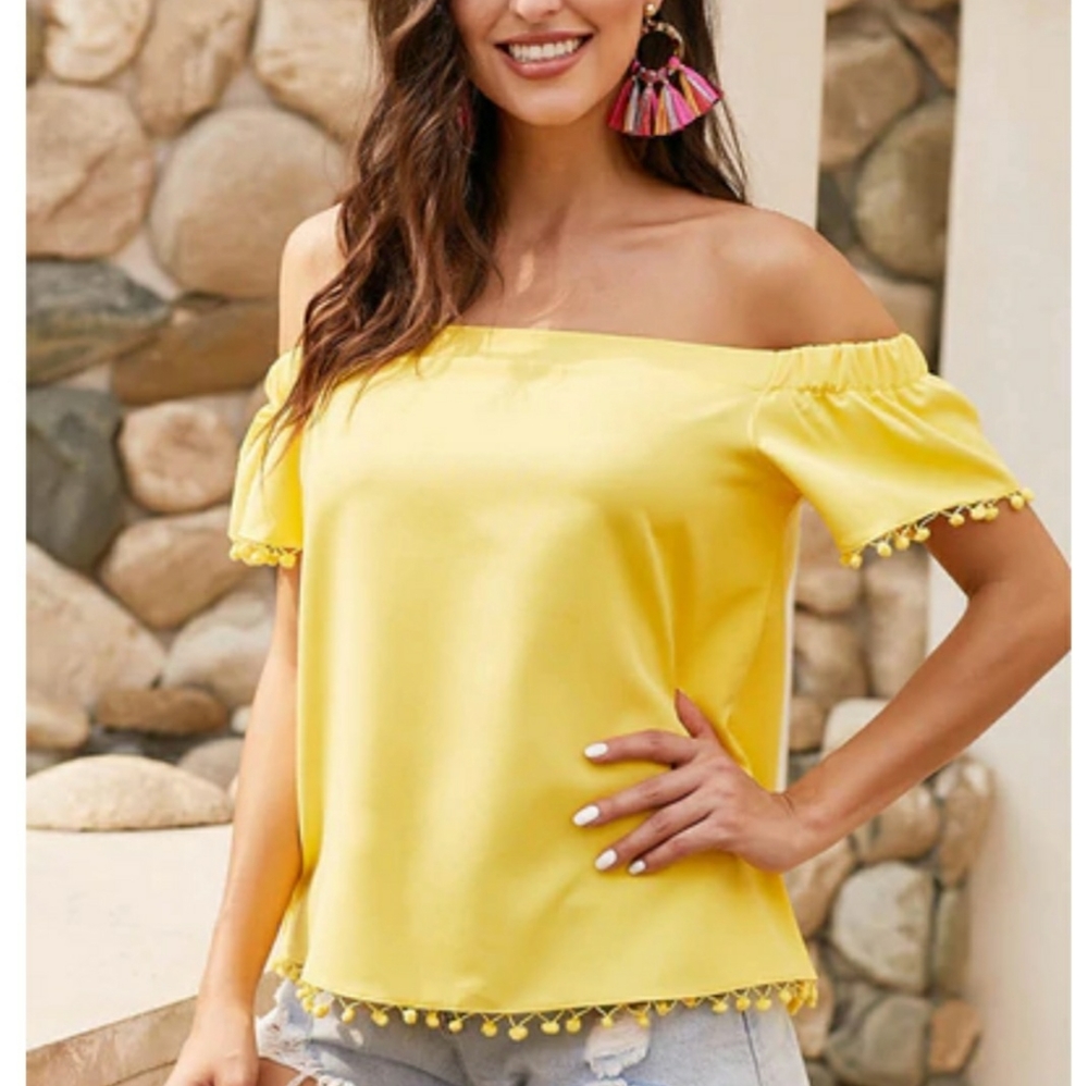 NWOT Boutique Off the Shoulder Yellow Top, Women's Size M